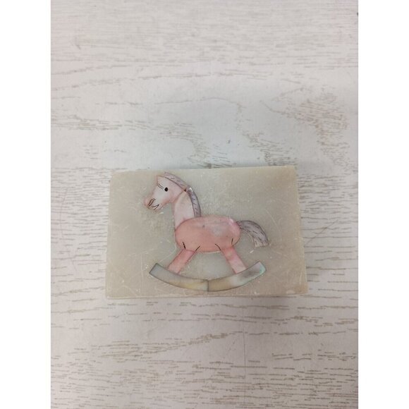 Vintage Carved Soap Stone Trinket Box Rocking Horse In Laid Mother Of Pearl Lid - Picture 3 of 12